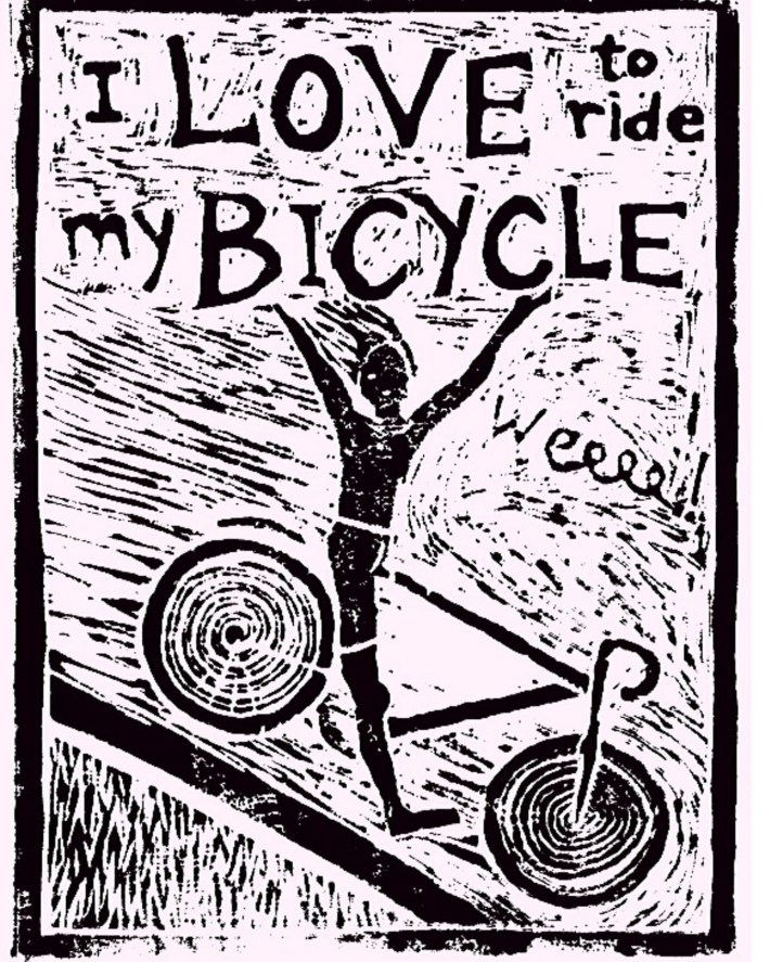An image of bike joy. Artwork by Kate Ellis via cyclista zine, used by permission.