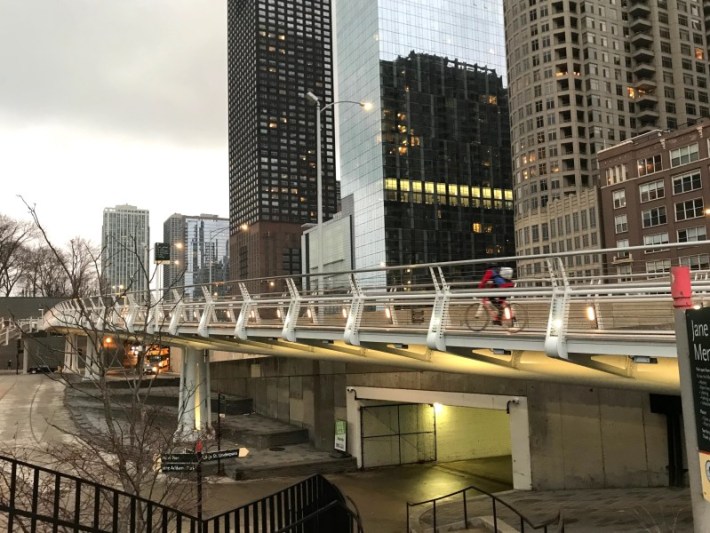 The partially completed Navy Pier Flyover. Photo: John Greenfield
