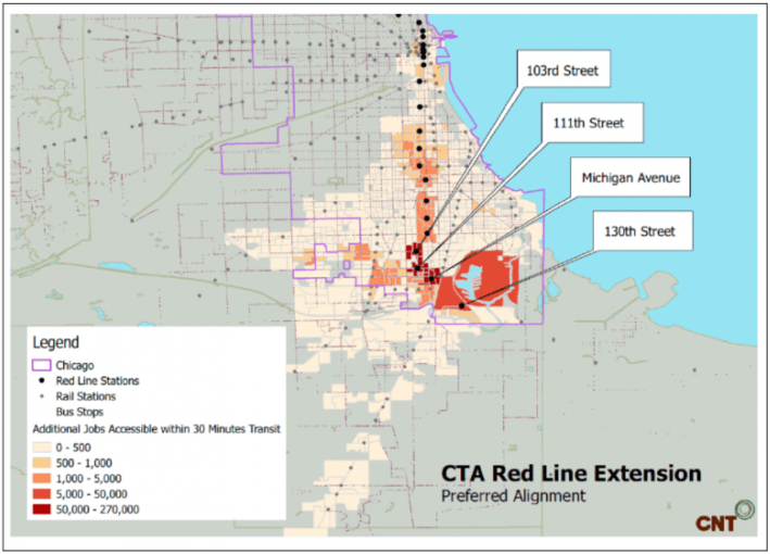 Additional job access near the Red Line Extension. Source: CNT