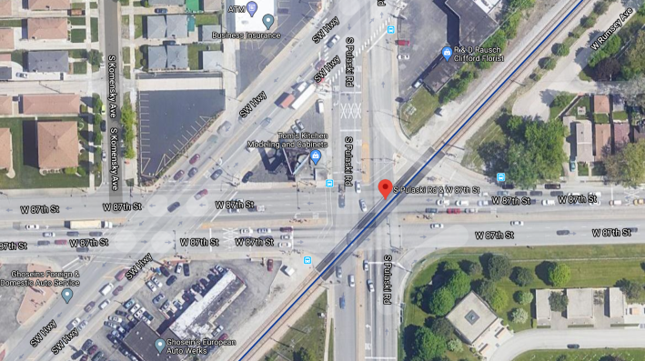 The complex, pedestrian-hostile intersection where Thomas was struck. Image: Google Maps