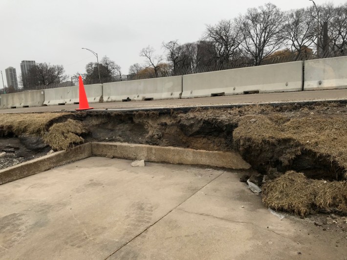 Erosion under the Lakefront Trail between Fullerton and North. Photo: Chicago Park District.