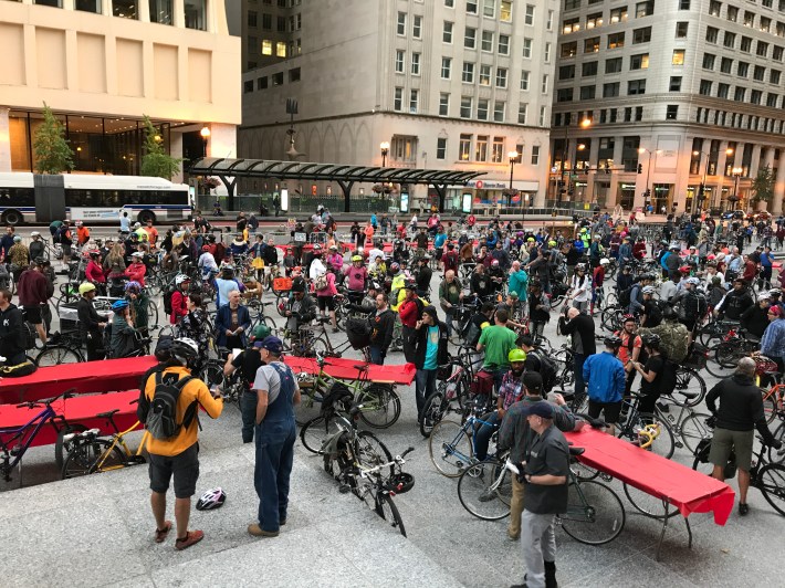 Chicago Critical Mass gathers in Daley Plaza. Photo: John Greenfield