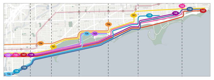 Many different bus lines run on Inner and Outer Lake Shore Drive.