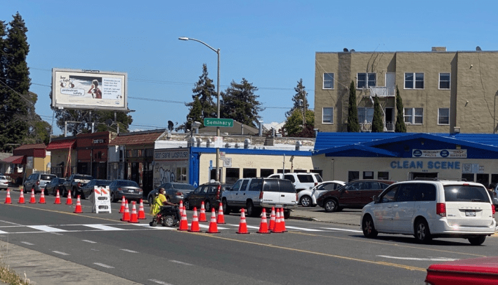 A temporary pedestrian island in Oakland. Photo: City of Oakland