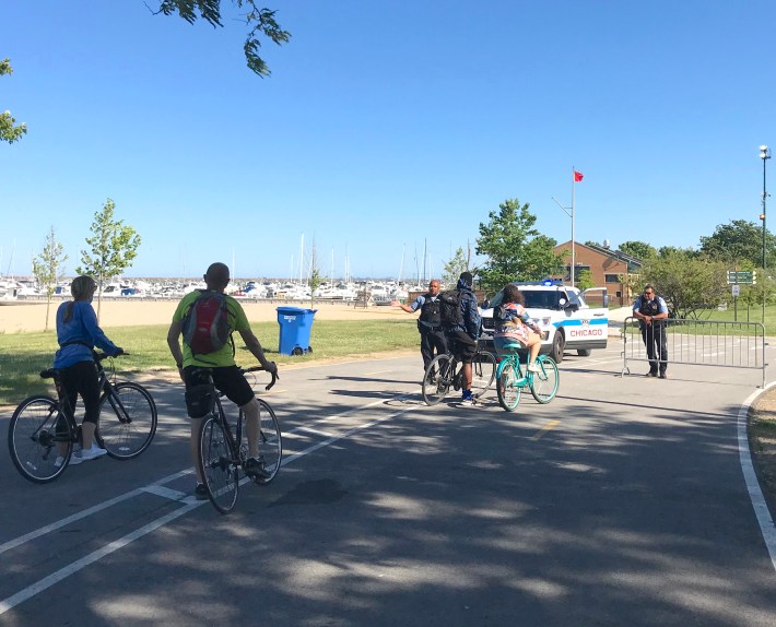 Police asked cyclists to leave the trail near 31st Street yesterday. Photo: John Greenfield