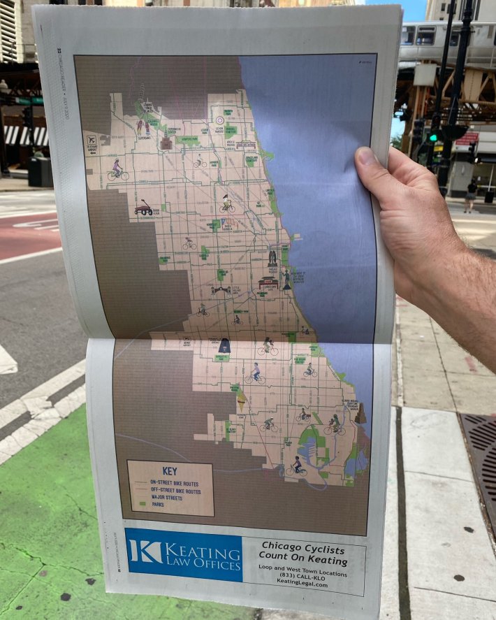 The printed map. Photo by map sponsor Mike Keating of Keating Law Offices