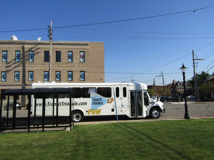 A Transit Triangle regional bus service vehicle in Michigan City, Indiana. Photo: Igor Studenkov