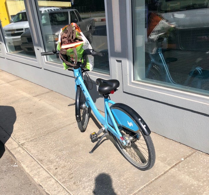 A Divvy spotted at a gas station on the Illinois/Indiana border. Photo: Samantha Arnold.