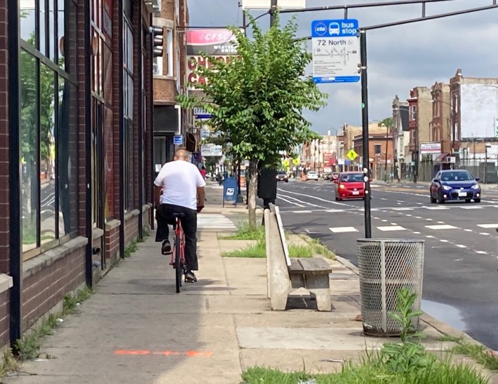 CDOT recently installed non-protected bike lanes on North Avenue, an IDOT-controlled street, but it's still not a safe or comfortable place to ride. Photo: Alyssa Iovanelli