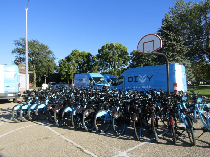 Divvy bikes at the Roll N Peace ride. Photo: Igor Studenkov