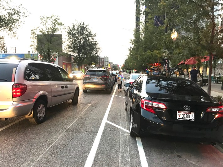 Parking chaos on Milwaukee last week. Photo: John Greenfield