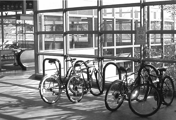 Bike racks in the "paid" area of a CTA station. Photo: Ralph Buehler