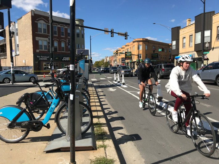 The new Milwaukee Avenue protected bike lane. Photo: John Greenfield
