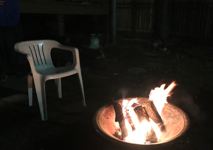 Firepits are a good option for relatively COVID-safe hangout sessions with non-household members if you maintain distance and wear masks. Photo: John Greenfield