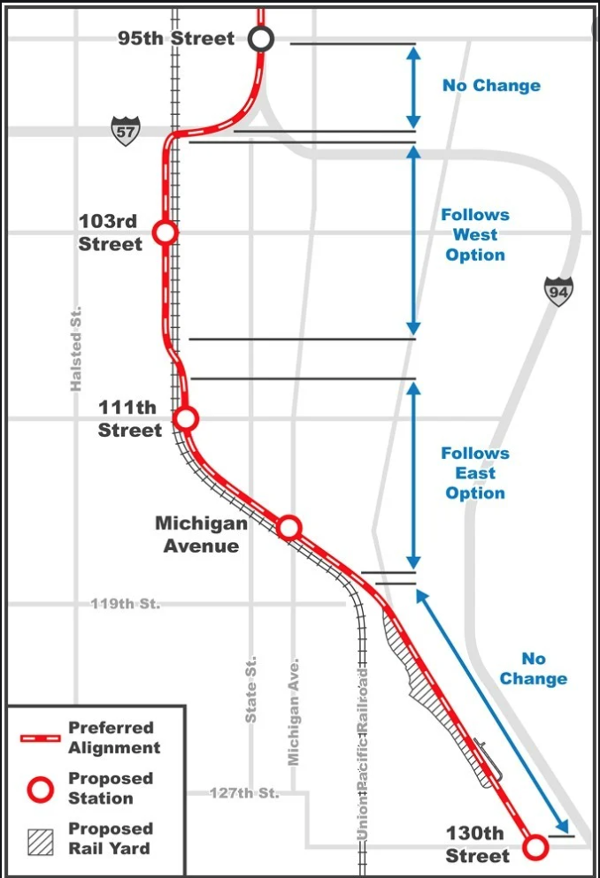 The route and four new stations for the Red Lien extension.