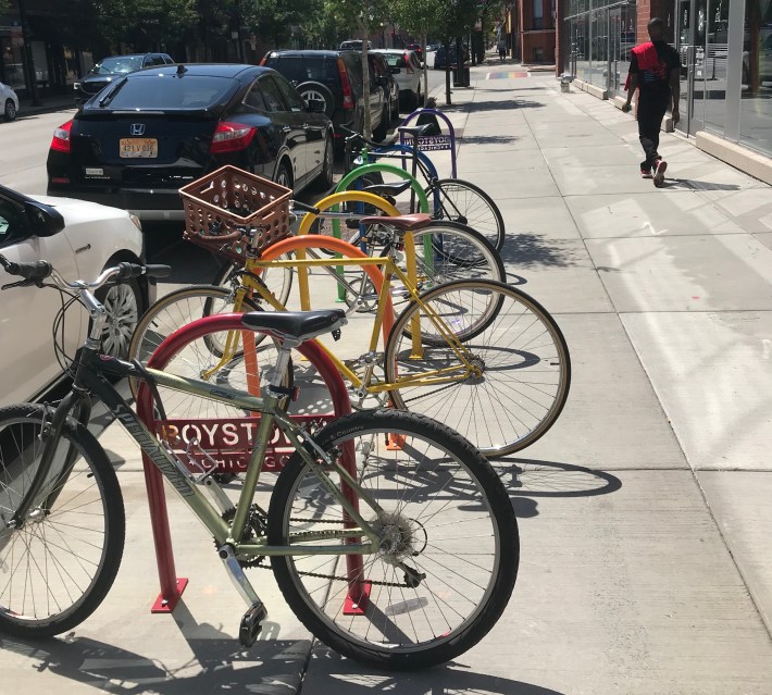 Communit-branded bike racks installed this year in in Boystown. (Which are already obsolete.)