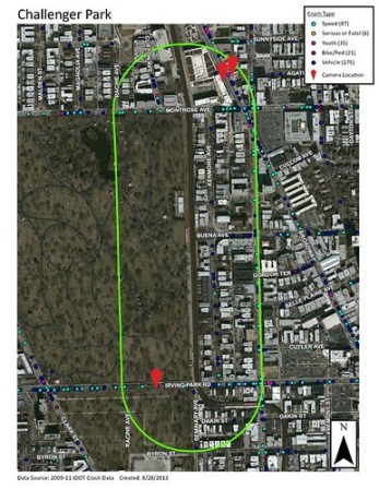 CDOT crash map of the Challenger Park safety zone.