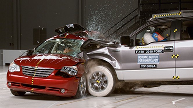 This lab crash simulates a 2012 red-light-running crash in Yuma, Arizona. The driver was severely injured. Photo: IIHSW