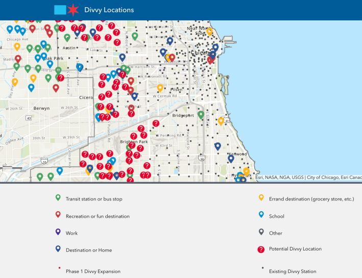 Screen shot from the website for suggesting Divvy locations on the West Side.