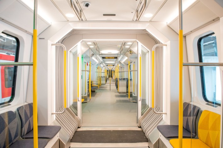 Interior of a Bombardier Movia train.