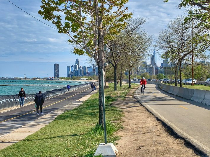 the pedestrian path on the Lakefront Trail between North and Fullerton recently reopened after reconstruction. Photo: Michelle Stenzel