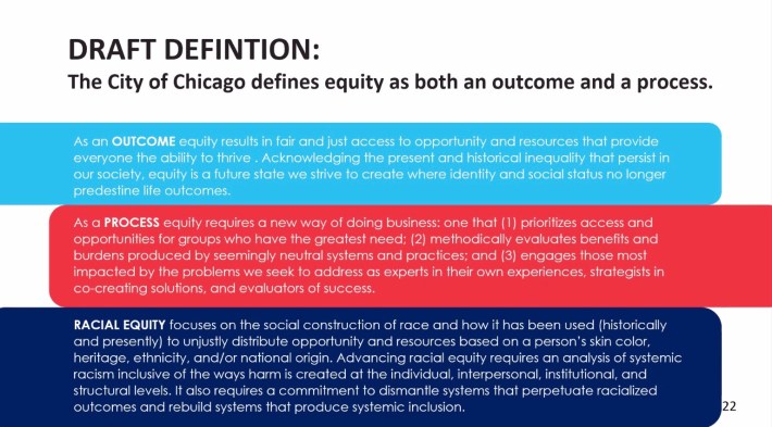 Screenshot of equity defined by the City of Chicago.