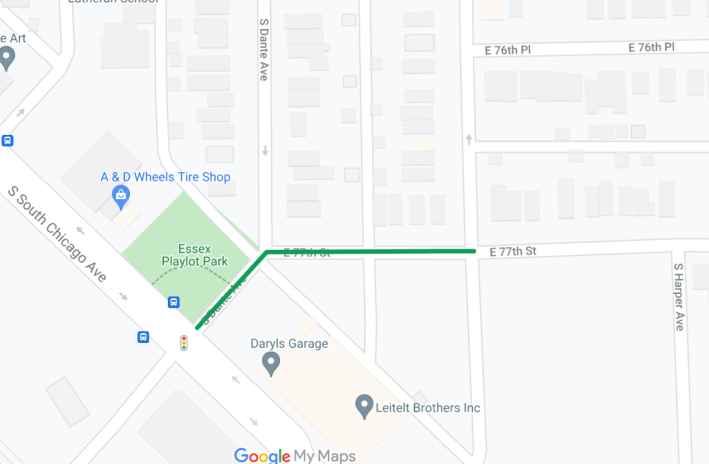 This short segment of Slow Streets will open in Avalon Park and South Shore tomorrow. Image: Google Maps