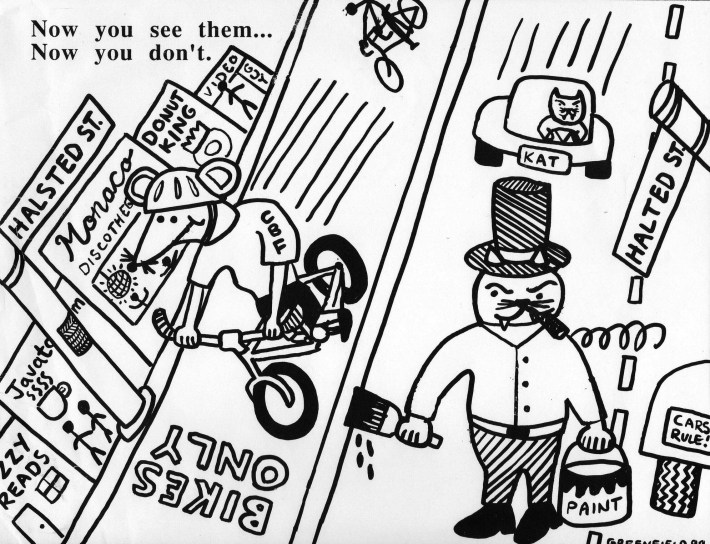 A (rejected) cartoon I drew for the Chicagoland Bicycle Federation newsletter at the time. Image: John Greenfield