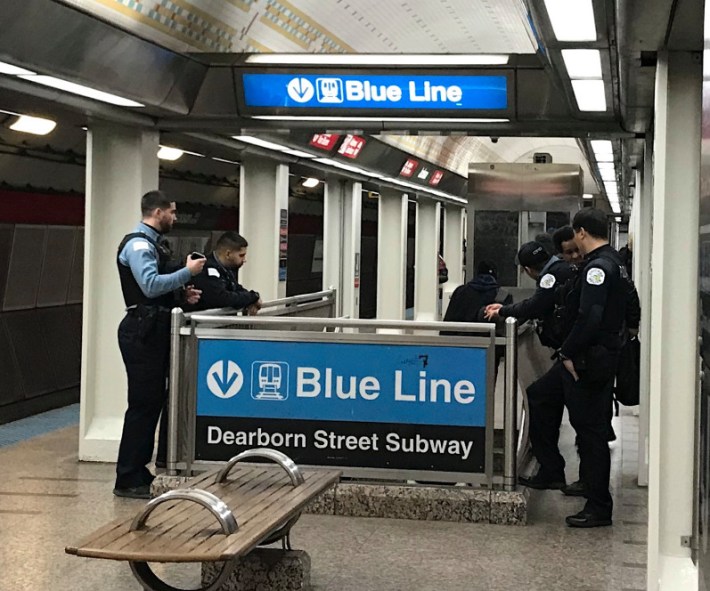 Police at the Jackson Blue Line station. Photo: John Greenfield