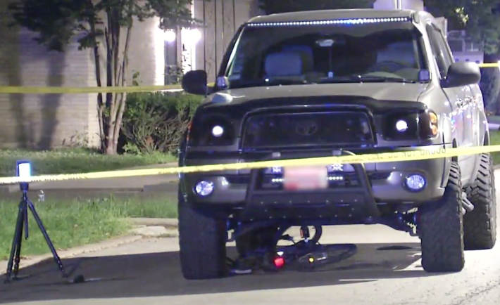 The officer's truck with Hershel's bike under it. Image: WGN News