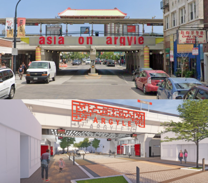 The current Argyle station design and the future one. Images: Google Maps, CTA