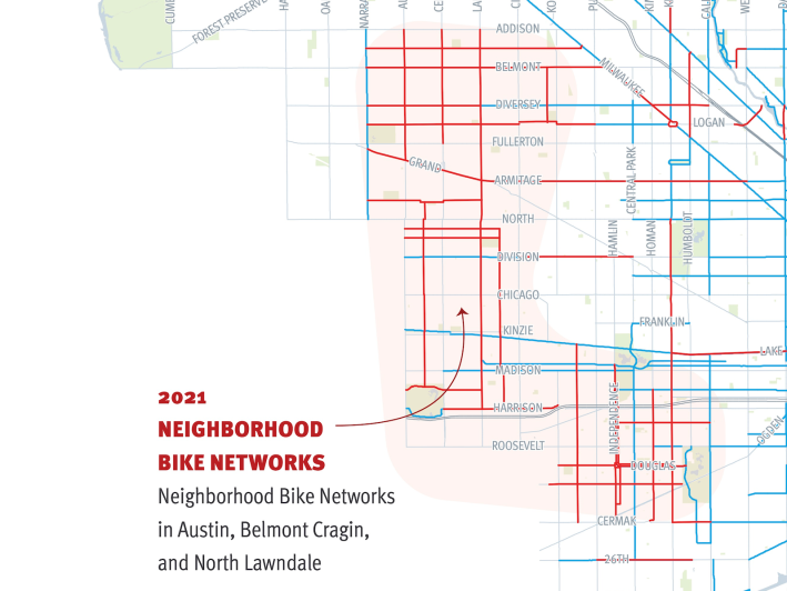 New bikeways constructed or planned in North LAwndale, Austin, and Belmont Cragin. Image: CDOT