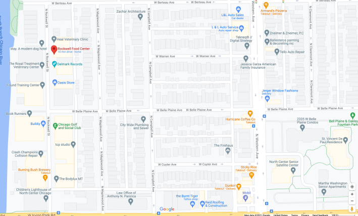 Street layout near the Rockwell food center. Image: Google Maps
