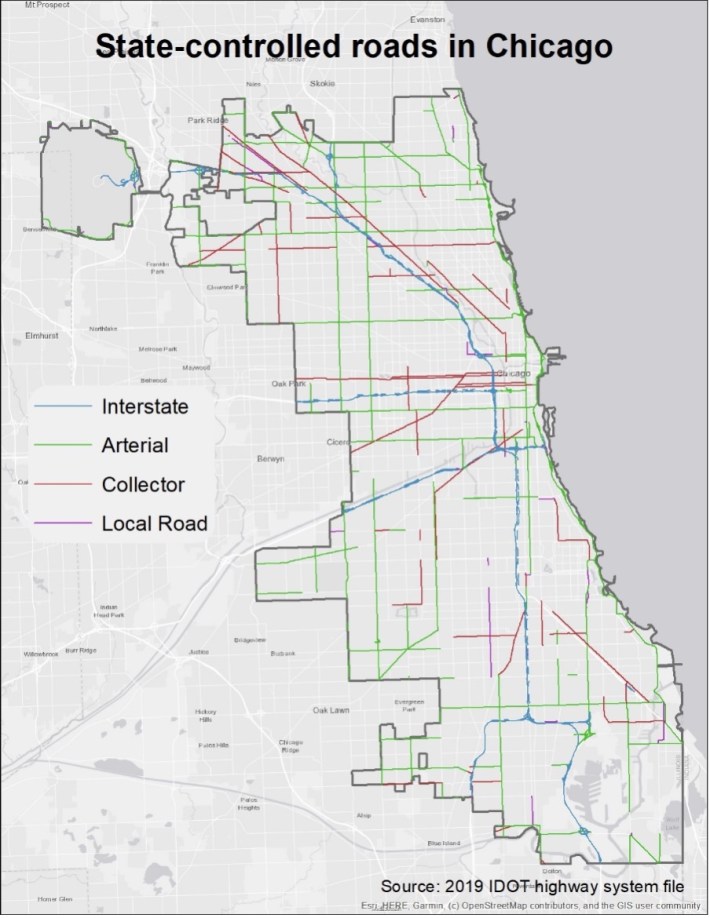 Chicago roads unders IDOT jurisdiction. Image: Audrey Wennink, MPC