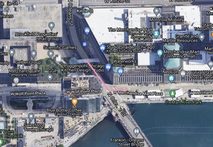 If the Divvy worker had parked around the corner, they'd have had to roll multiple bikes a couple hundred feet and not been able to see their van. Image: Google Maps