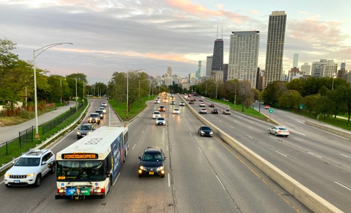 Lake Shore Drive, as seen from the North Avenue pedestrian bridge. Photo: John Greenfield