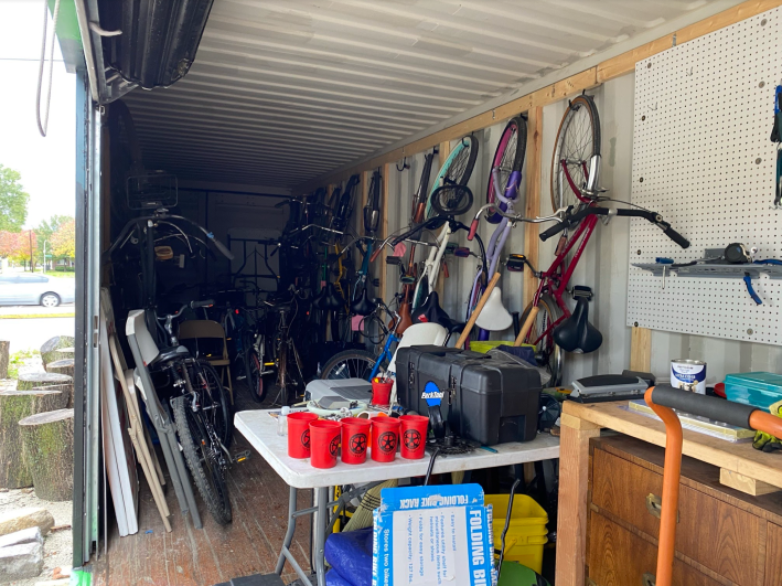 Cycles at the North Lawndale Bike Box. Photo: Amber Drea