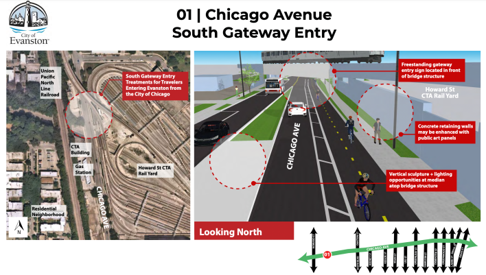 Renderings of proposed changes to the southern portion of Chicago Avenue in Evanston.