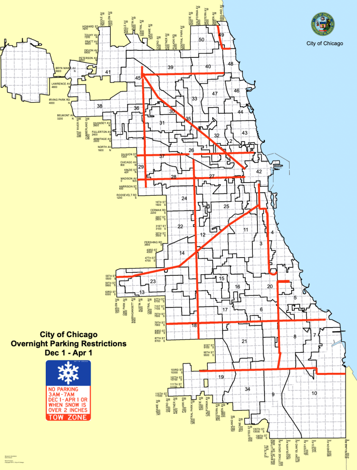 The city's winter overnight parking ban map. We should have bus rapid transit routes on all of these streets.