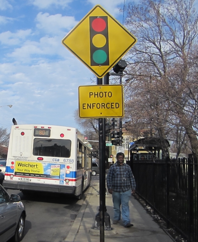 A red light camera at Irving Park and Clark. Photo: John Greenfield