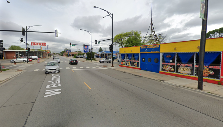 The intersection of Belmont and Menard avenues, looking west. Image: Google Maps