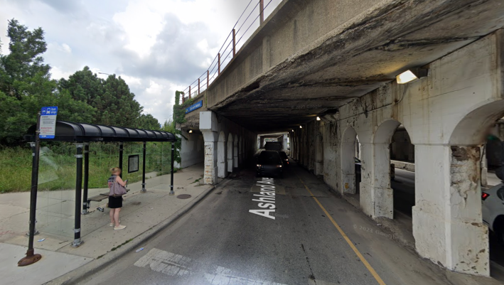 The northwest corner of Cortland/Ashland, downstairs from the Clybourn Metra stop, looking north. Image: Google Maps