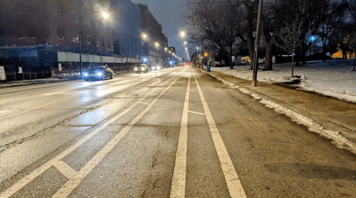 A buffered bike lane on Pershing Road in McKinley Park. Photo: Ruth Rosas