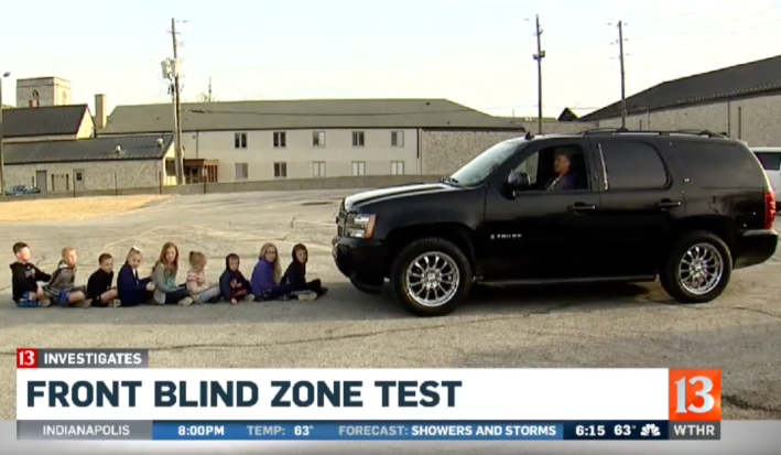 This driver couldn’t see any children until nine kids were lined up in front of their truck. Image: WTHR