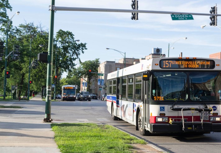 The southwestbound Ogden Avenue bus route stops at California. Photo: April Alonso