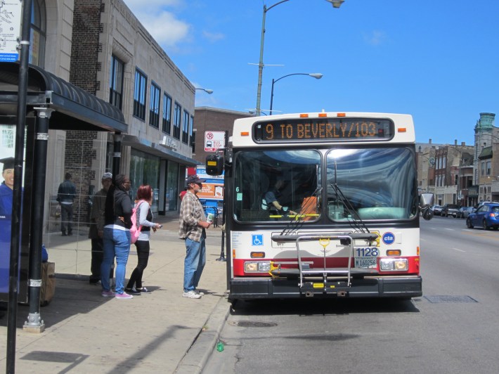 An Ashland Avenue bus in West Town. Photo: John Greenfield