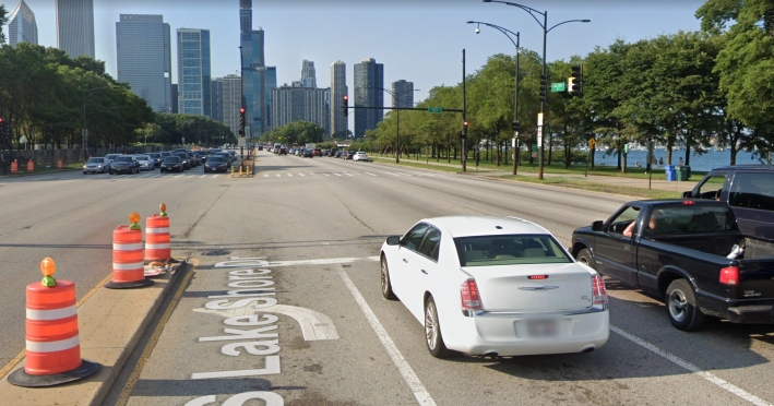 Balbo/DLSD as it appeared in June 2019, looking north towards the crosswalk where the driver struck Marciales. Image: Google Maps