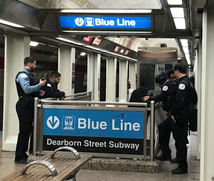 Police at the Jackson Blue Line station. Photo: John Greenfield