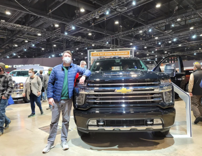 The new Chevrolet Silverado at the Chicago Auto Show. The front end is nearly as tall as A.J. LaTrace, who's 6'1". Photo: Al Di Zenzo