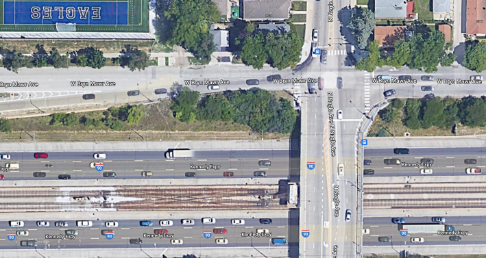 Aerial view of the Bryn Mawr/Nagle intersection. Image: Google Maps
